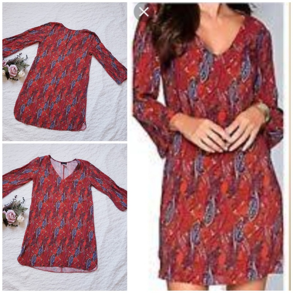 Venus 3/4 Sleeve Casual Boho Paisley Shift Dress